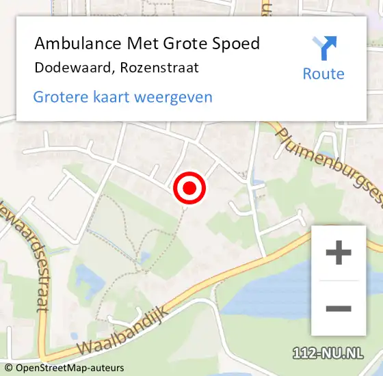 Locatie op kaart van de 112 melding: Ambulance Met Grote Spoed Naar Dodewaard, Rozenstraat op 5 mei 2016 22:00