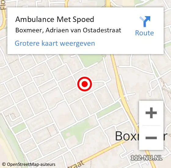 Locatie op kaart van de 112 melding: Ambulance Met Spoed Naar Boxmeer, Adriaen van Ostadestraat op 5 mei 2016 22:47