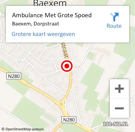 Locatie op kaart van de 112 melding: Ambulance Met Grote Spoed Naar Baexem, Dorpstraat op 5 mei 2016 23:04