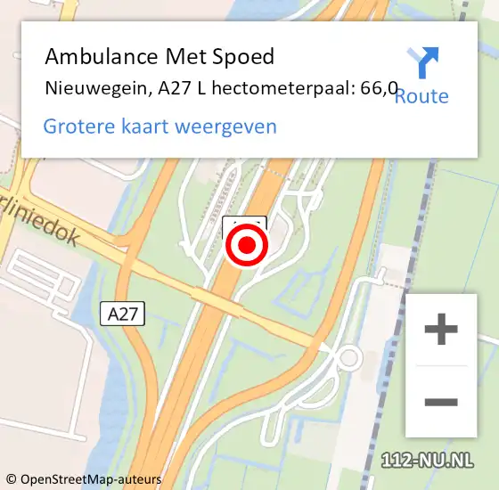 Locatie op kaart van de 112 melding: Ambulance Met Spoed Naar Nieuwegein, A27 L hectometerpaal: 66,0 op 5 mei 2016 23:16