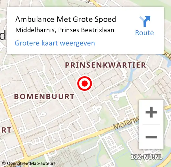 Locatie op kaart van de 112 melding: Ambulance Met Grote Spoed Naar Middelharnis, Prinses Beatrixlaan op 5 mei 2016 23:37