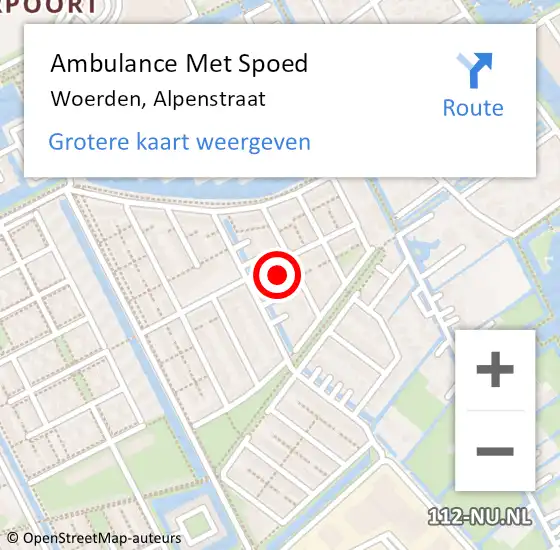 Locatie op kaart van de 112 melding: Ambulance Met Spoed Naar Woerden, Alpenstraat op 5 mei 2016 23:41