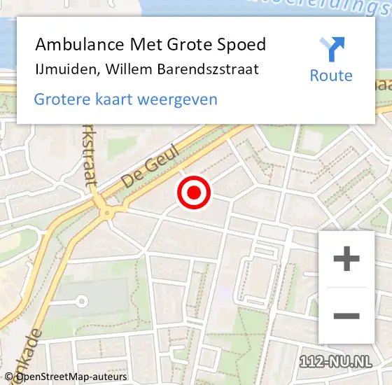 Locatie op kaart van de 112 melding: Ambulance Met Grote Spoed Naar IJmuiden, Willem Barendszstraat op 6 mei 2016 00:38