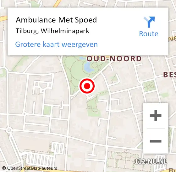 Locatie op kaart van de 112 melding: Ambulance Met Spoed Naar Tilburg, Wilhelminapark op 6 mei 2016 00:51