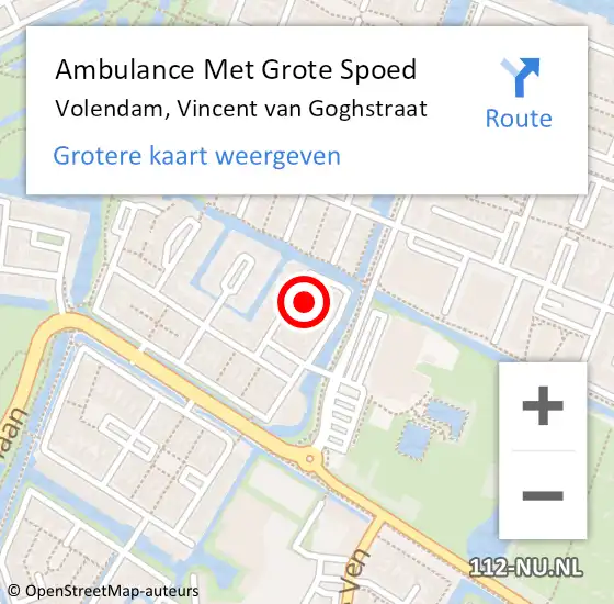 Locatie op kaart van de 112 melding: Ambulance Met Grote Spoed Naar Volendam, Vincent van Goghstraat op 6 mei 2016 01:34