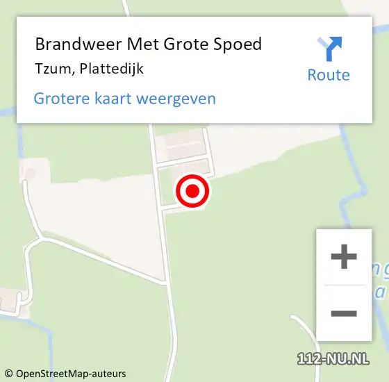 Locatie op kaart van de 112 melding: Brandweer Met Grote Spoed Naar Tzum, Plattedijk op 6 mei 2016 02:48