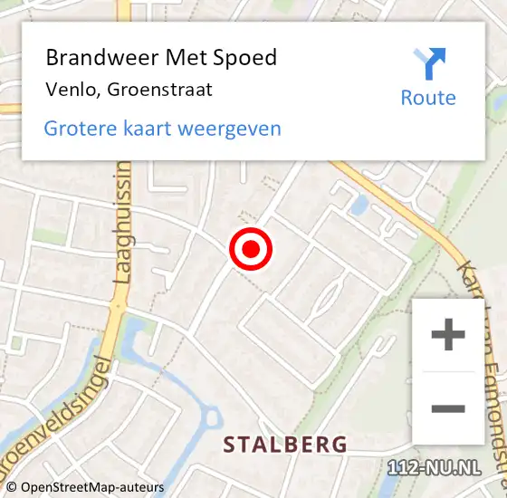 Locatie op kaart van de 112 melding: Brandweer Met Spoed Naar Venlo, Groenstraat op 6 mei 2016 02:49