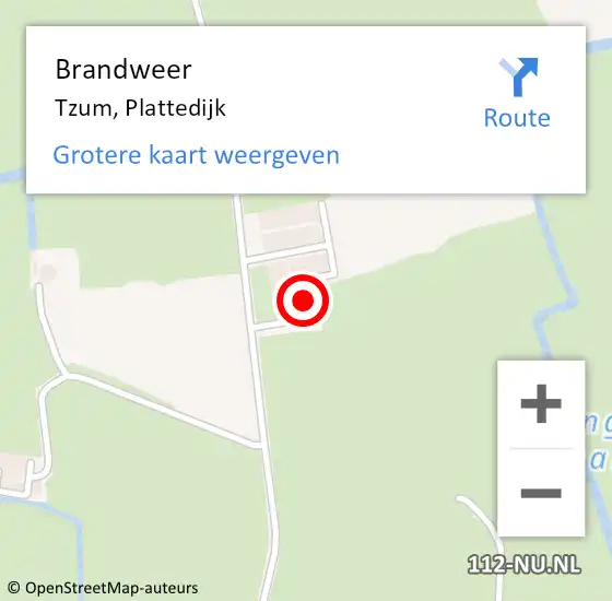 Locatie op kaart van de 112 melding: Brandweer Tzum, Plattedijk op 6 mei 2016 04:16