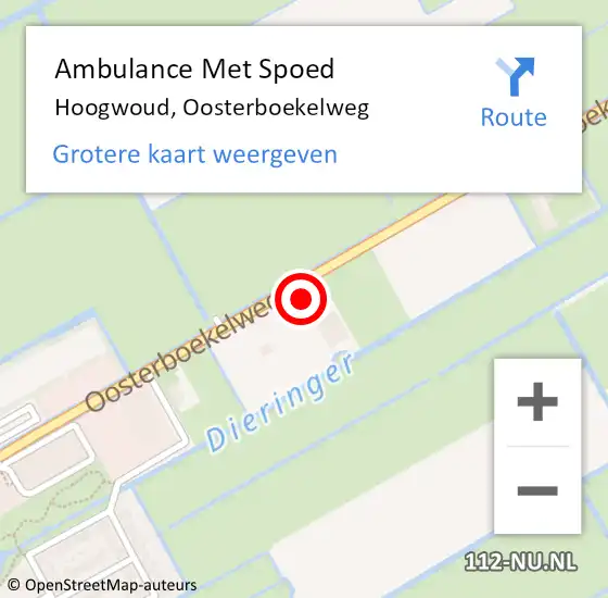 Locatie op kaart van de 112 melding: Ambulance Met Spoed Naar Hoogwoud, Oosterboekelweg op 6 mei 2016 05:00