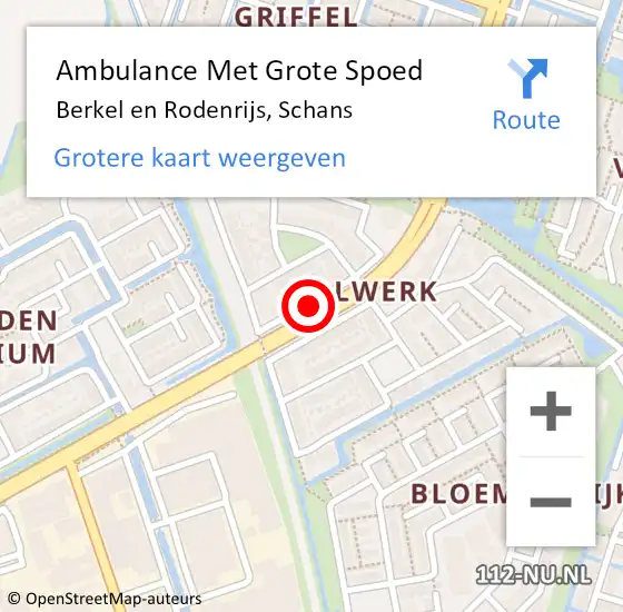 Locatie op kaart van de 112 melding: Ambulance Met Grote Spoed Naar Berkel en Rodenrijs, Schans op 6 mei 2016 05:03