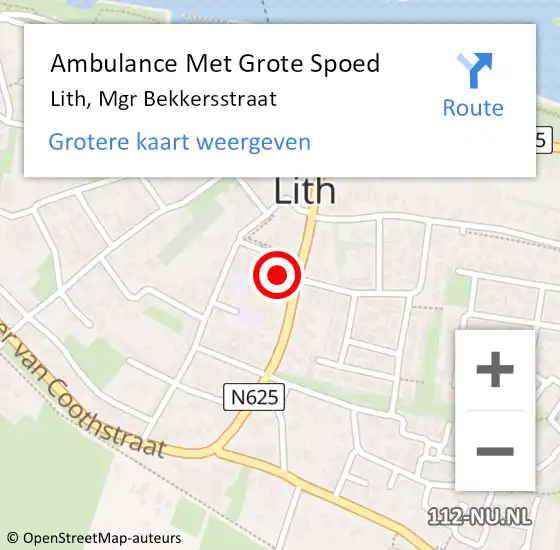 Locatie op kaart van de 112 melding: Ambulance Met Grote Spoed Naar Lith, Mgr Bekkersstraat op 6 mei 2016 07:51