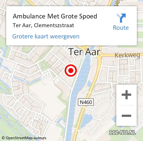 Locatie op kaart van de 112 melding: Ambulance Met Grote Spoed Naar Ter Aar, Clementszstraat op 6 mei 2016 09:31