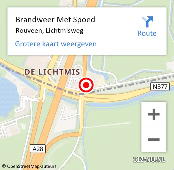 Locatie op kaart van de 112 melding: Brandweer Met Spoed Naar Rouveen, Lichtmisweg op 6 mei 2016 09:42