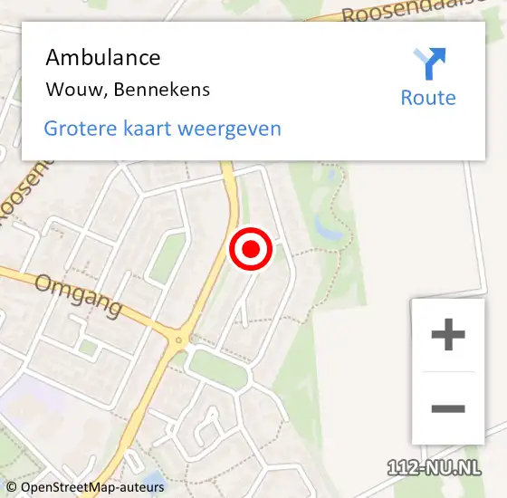 Locatie op kaart van de 112 melding: Ambulance Wouw, Bennekens op 6 mei 2016 11:44