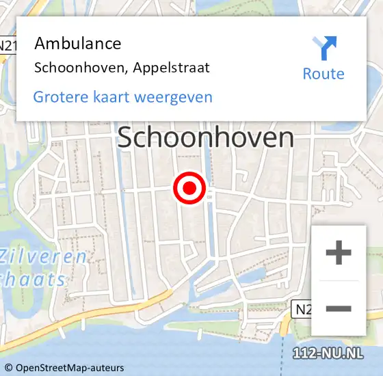 Locatie op kaart van de 112 melding: Ambulance Schoonhoven, Appelstraat op 6 mei 2016 13:57