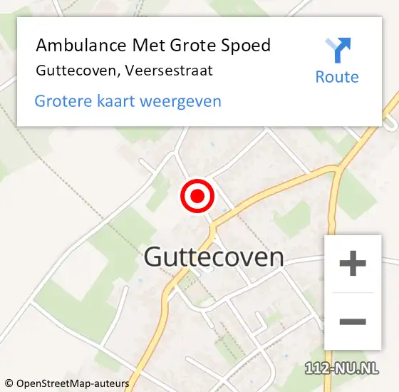 Locatie op kaart van de 112 melding: Ambulance Met Grote Spoed Naar Guttecoven, Veersestraat op 14 december 2013 02:08