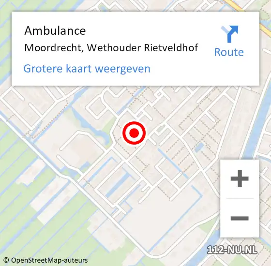 Locatie op kaart van de 112 melding: Ambulance Moordrecht, Wethouder Rietveldhof op 6 mei 2016 14:21