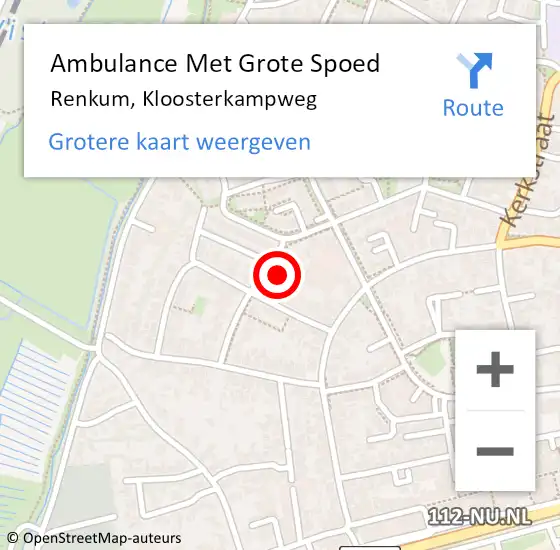 Locatie op kaart van de 112 melding: Ambulance Met Grote Spoed Naar Renkum, Kloosterkampweg op 6 mei 2016 14:43