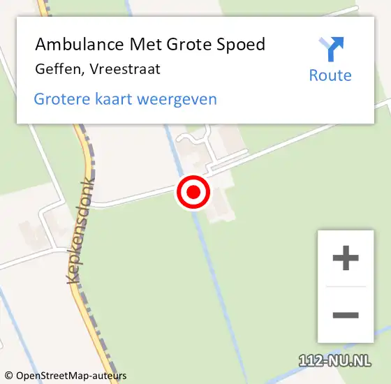 Locatie op kaart van de 112 melding: Ambulance Met Grote Spoed Naar Geffen, Vreestraat op 6 mei 2016 15:52