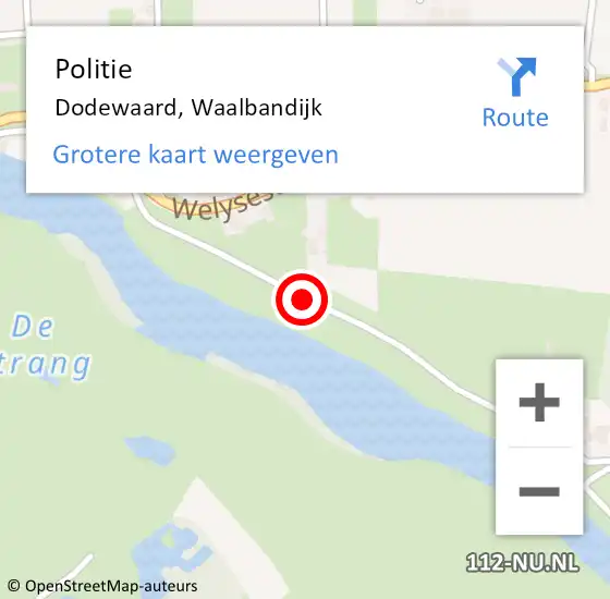 Locatie op kaart van de 112 melding: Politie Dodewaard, Waalbandijk op 6 mei 2016 16:19