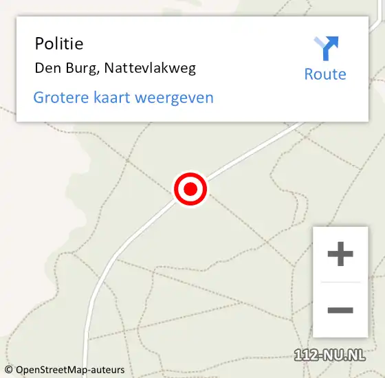 Locatie op kaart van de 112 melding: Politie Den Burg, Nattevlakweg op 6 mei 2016 19:10