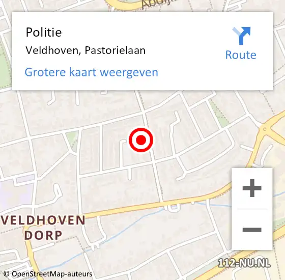 Locatie op kaart van de 112 melding: Politie Veldhoven, Pastorielaan op 6 mei 2016 19:18