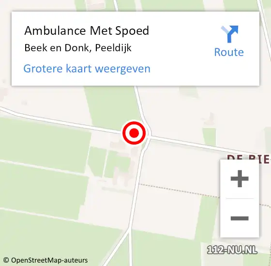 Locatie op kaart van de 112 melding: Ambulance Met Spoed Naar Beek en Donk, Peeldijk op 6 mei 2016 20:17