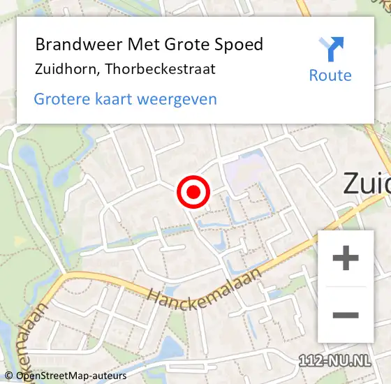 Locatie op kaart van de 112 melding: Brandweer Met Grote Spoed Naar Zuidhorn, Thorbeckestraat op 6 mei 2016 21:36