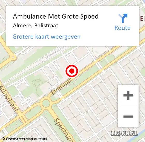 Locatie op kaart van de 112 melding: Ambulance Met Grote Spoed Naar Almere, Balistraat op 6 mei 2016 21:47