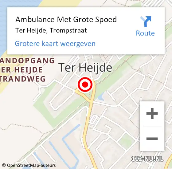 Locatie op kaart van de 112 melding: Ambulance Met Grote Spoed Naar Ter Heijde, Trompstraat op 6 mei 2016 22:06