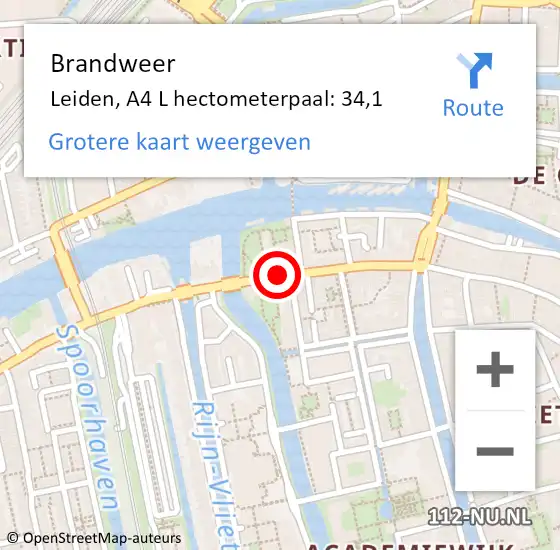 Locatie op kaart van de 112 melding: Brandweer Leiden, A4 R hectometerpaal: 34,8 op 6 mei 2016 22:33