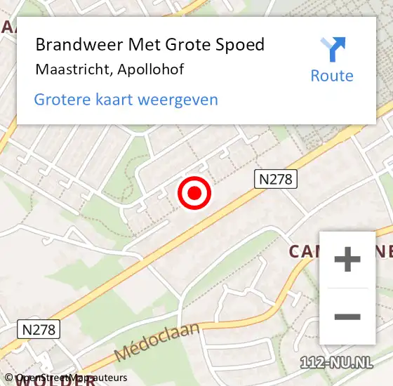 Locatie op kaart van de 112 melding: Brandweer Met Grote Spoed Naar Maastricht, Apollohof op 6 mei 2016 22:37