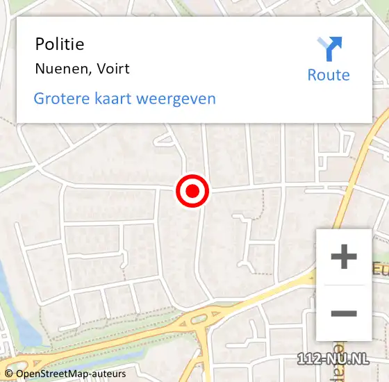 Locatie op kaart van de 112 melding: Politie Nuenen, Voirt op 6 mei 2016 23:28