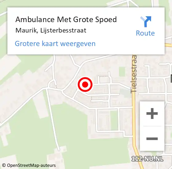 Locatie op kaart van de 112 melding: Ambulance Met Grote Spoed Naar Maurik, Lijsterbesstraat op 7 mei 2016 00:29