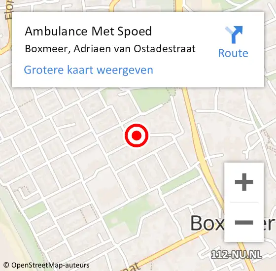 Locatie op kaart van de 112 melding: Ambulance Met Spoed Naar Boxmeer, Adriaen van Ostadestraat op 7 mei 2016 02:12