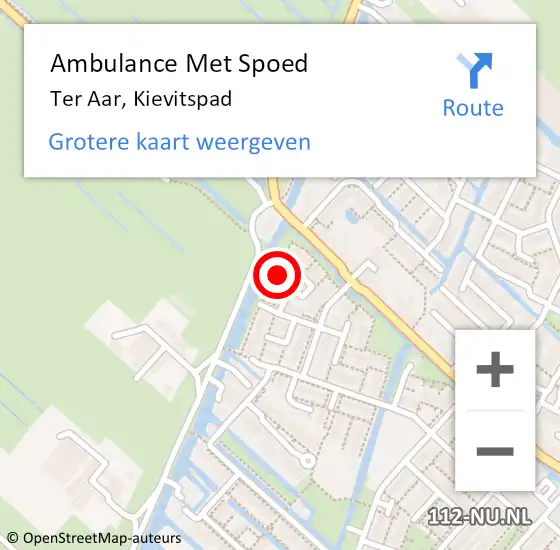 Locatie op kaart van de 112 melding: Ambulance Met Spoed Naar Ter Aar, Kievitspad op 7 mei 2016 02:23