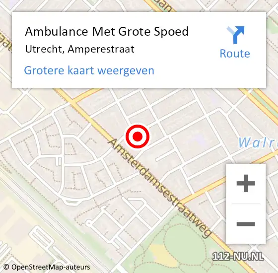 Locatie op kaart van de 112 melding: Ambulance Met Grote Spoed Naar Utrecht, Amperestraat op 7 mei 2016 03:31