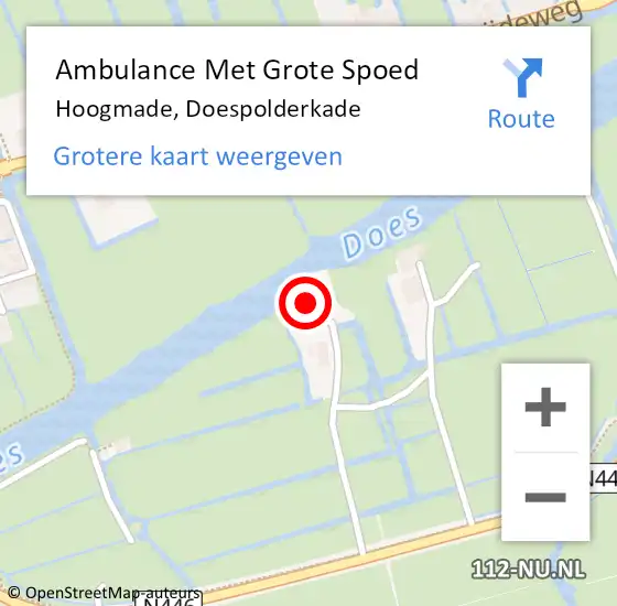 Locatie op kaart van de 112 melding: Ambulance Met Grote Spoed Naar Hoogmade, Doespolderkade op 7 mei 2016 05:53