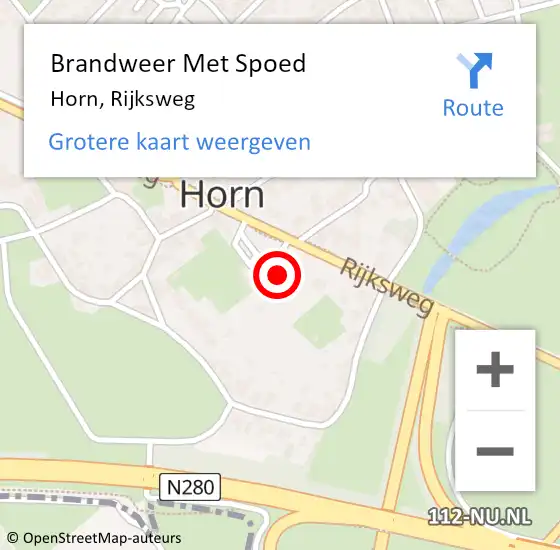 Locatie op kaart van de 112 melding: Brandweer Met Spoed Naar Horn, Rijksweg op 7 mei 2016 06:13