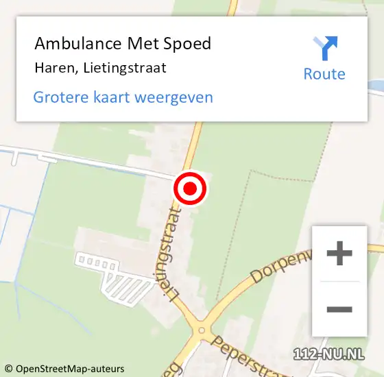 Locatie op kaart van de 112 melding: Ambulance Met Spoed Naar Haren, Lietingstraat op 7 mei 2016 07:58