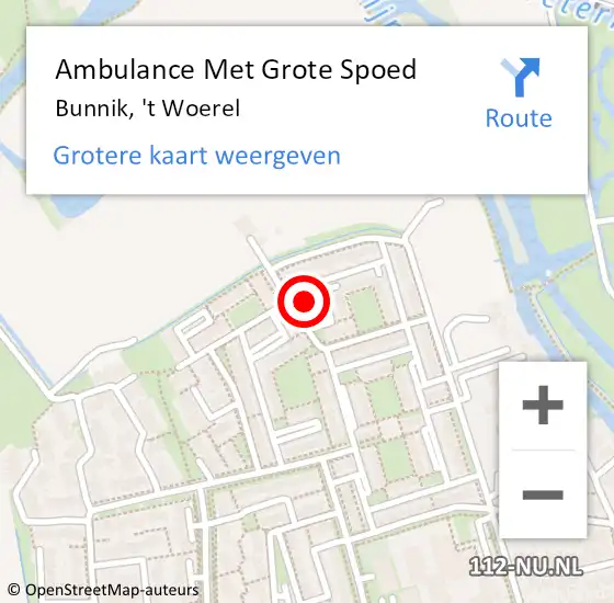 Locatie op kaart van de 112 melding: Ambulance Met Grote Spoed Naar Bunnik, 't Woerel op 7 mei 2016 08:08