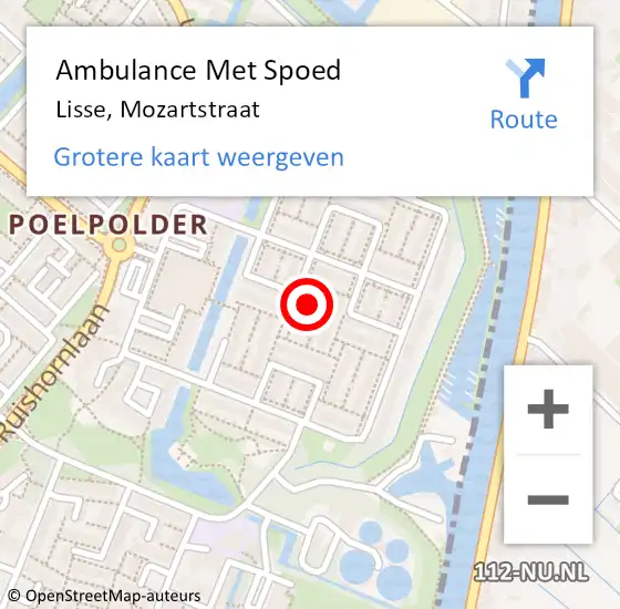 Locatie op kaart van de 112 melding: Ambulance Met Spoed Naar Lisse, Mozartstraat op 7 mei 2016 08:40