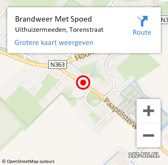 Locatie op kaart van de 112 melding: Brandweer Met Spoed Naar Uithuizermeeden, Torenstraat op 7 mei 2016 10:33