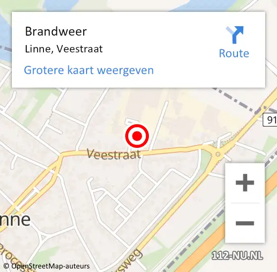 Locatie op kaart van de 112 melding: Brandweer Linne, Veestraat op 7 mei 2016 10:56