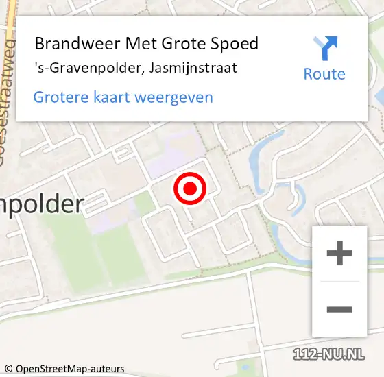 Locatie op kaart van de 112 melding: Brandweer Met Grote Spoed Naar 's-Gravenpolder, Jasmijnstraat op 7 mei 2016 11:32