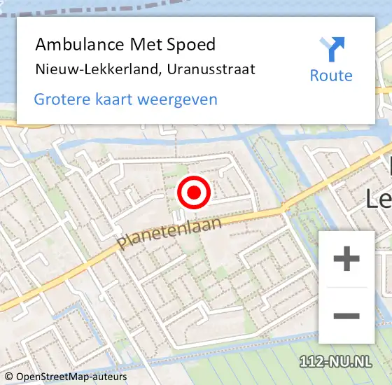 Locatie op kaart van de 112 melding: Ambulance Met Spoed Naar Nieuw-Lekkerland, Uranusstraat op 7 mei 2016 11:36