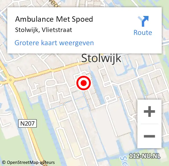 Locatie op kaart van de 112 melding: Ambulance Met Spoed Naar Stolwijk, Vlietstraat op 7 mei 2016 14:24