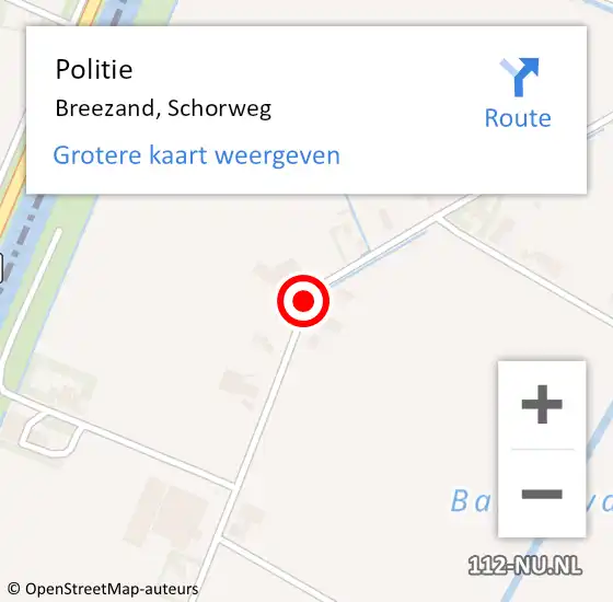 Locatie op kaart van de 112 melding: Politie Breezand, Schorweg op 7 mei 2016 14:47