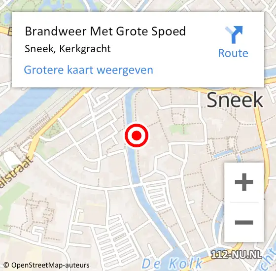 Locatie op kaart van de 112 melding: Brandweer Met Grote Spoed Naar Sneek, Kerkgracht op 7 mei 2016 14:54