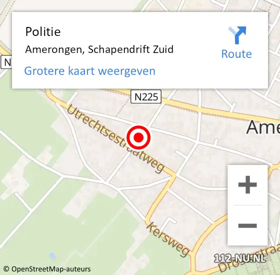 Locatie op kaart van de 112 melding: Politie Amerongen, Schapendrift Zuid op 7 mei 2016 15:01